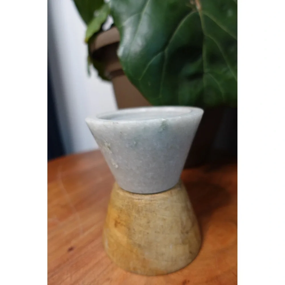 Vintage solid‎ marble and wood candle holder